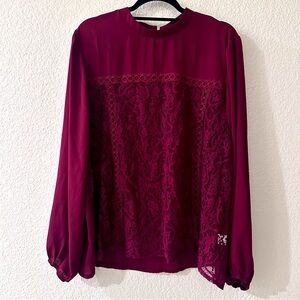The Line of Style Burgundy Lace Blouse 3X Long Sleeve Keyhole Back Romantic Boho